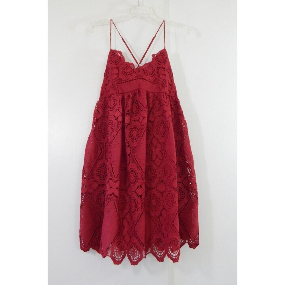 MAEVE ANTHROPOLOGIE dress babydoll crochet spaghetti strap holiday red 10
